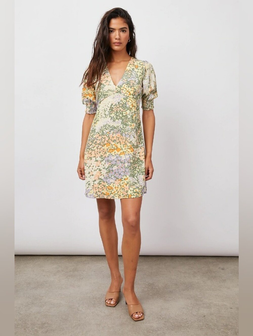 Anthropologie Rails Mini Dress Floral Small Cottagecore Romantic Yellow Green